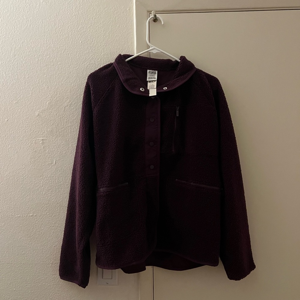 BRAND NEW Pink Dark Purple Fleece Jacket, Size Large